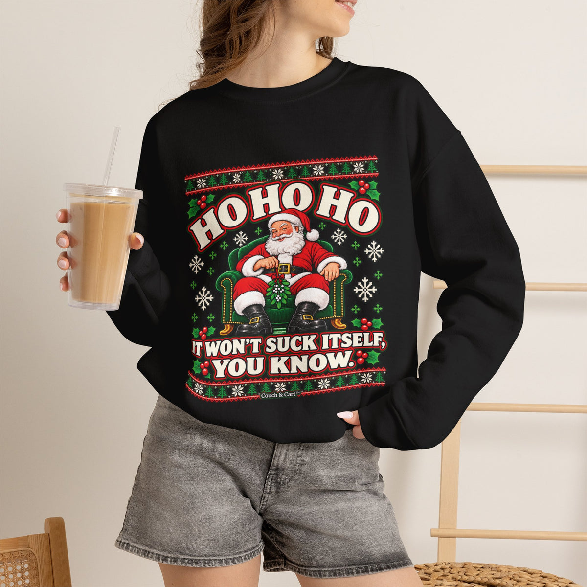Funny Santa mistletoe Christmas sweatshirt for adults