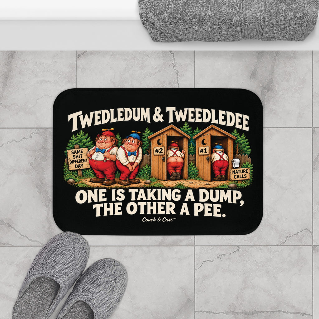 ADULT – Tweedledum & Tweedledee “Nature Calls” Bath mat | 24 × 17″