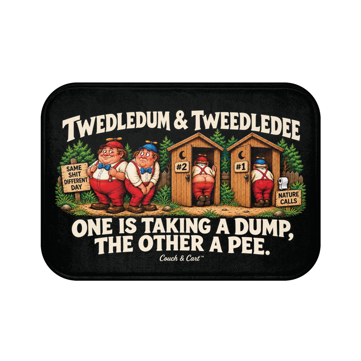 ADULT – Tweedledum & Tweedledee “Nature Calls” Bath mat | 24 × 17″