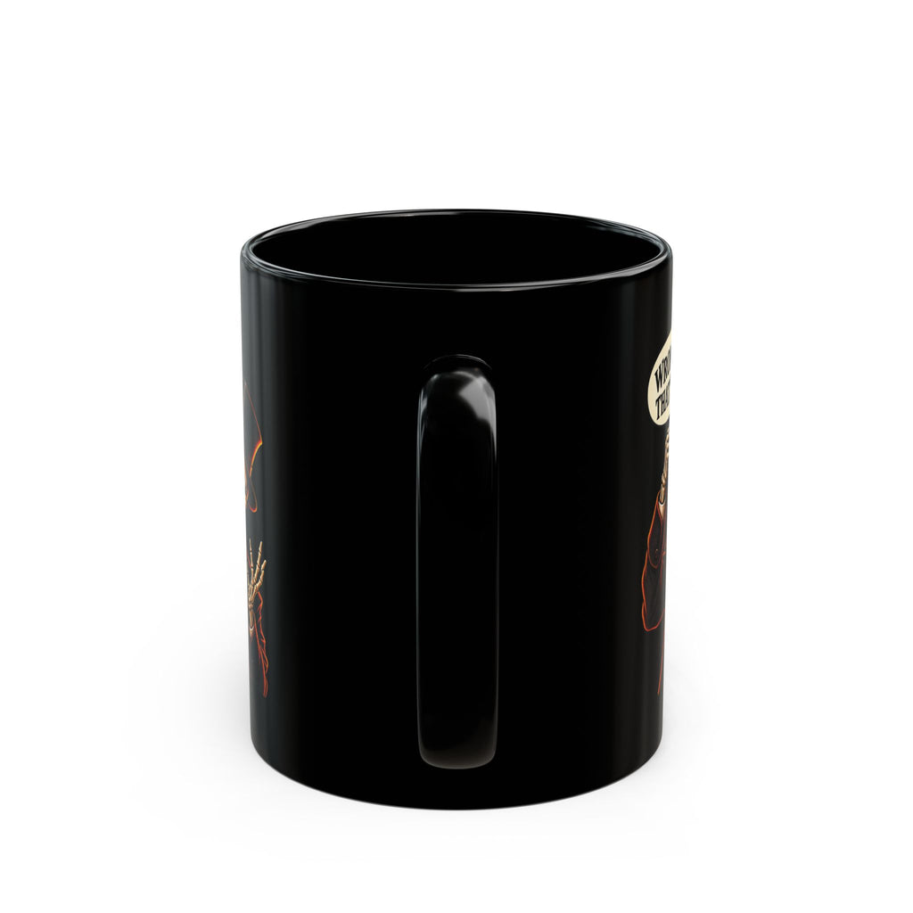 Mortimer Flame Funny Skeleton Mug – “Wrong Hole… That’s My Ear!” – Black, 11 oz & 15 oz