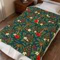 Hawaiian Christmas plush blanket with palm trees, Christmas lights and coconuts on teal