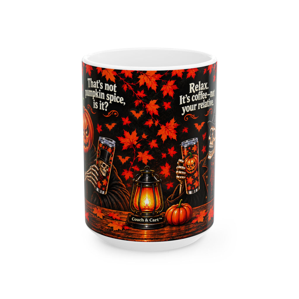 Lord Carver & Mortimer Flame Coffee Mug – Funny Pumpkin Spice Banter | 11oz & 15oz