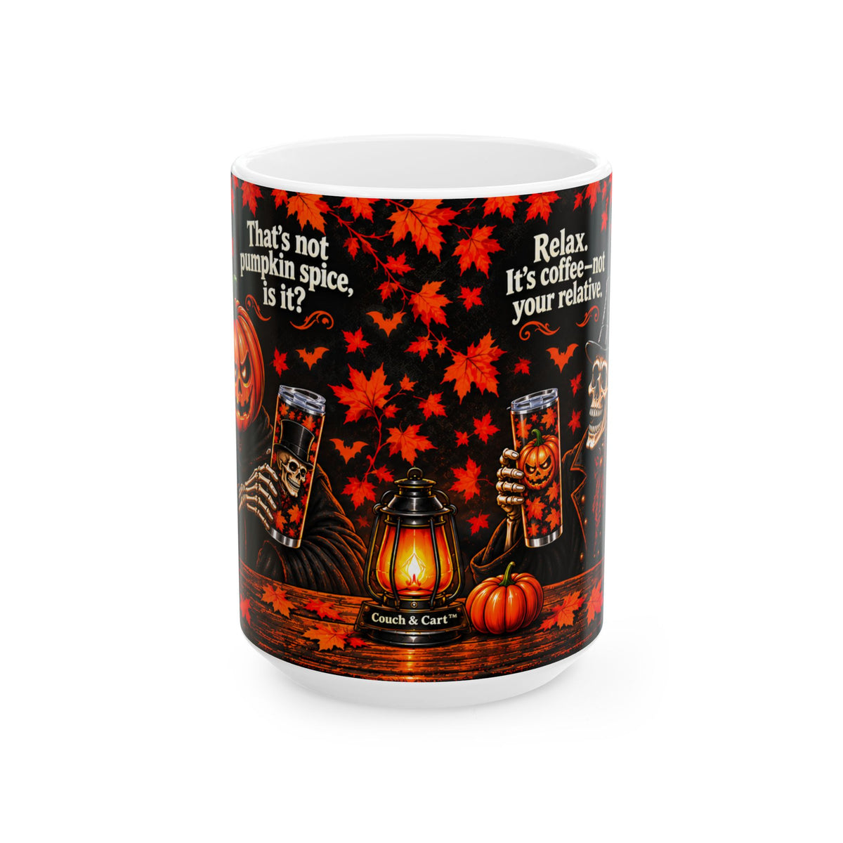 Lord Carver & Mortimer Flame Coffee Mug – Funny Pumpkin Spice Banter | 11oz & 15oz