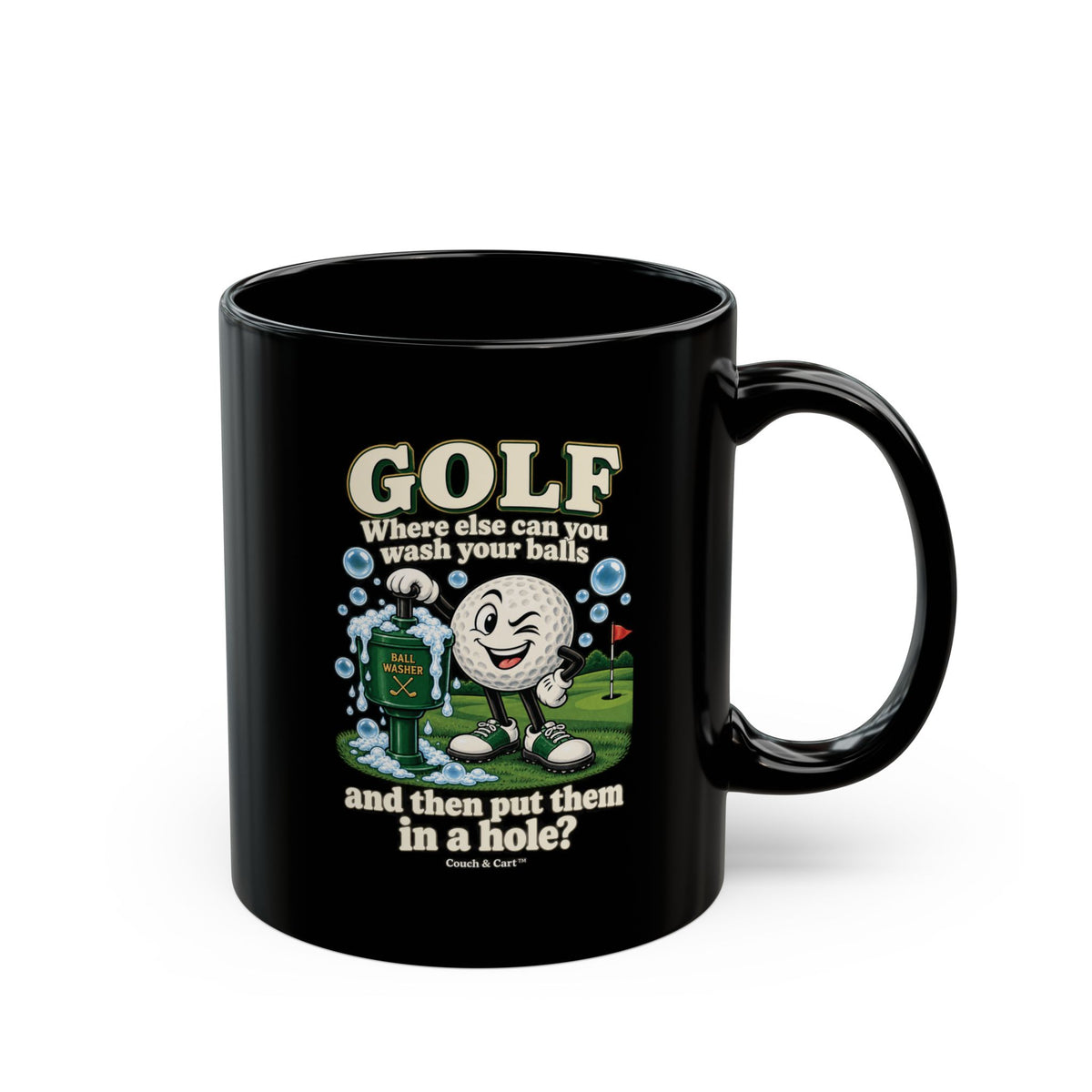 Adult Humor – Funny Golf Ball Washer Mug – Black Coffee Cup, 11 oz & 15 oz