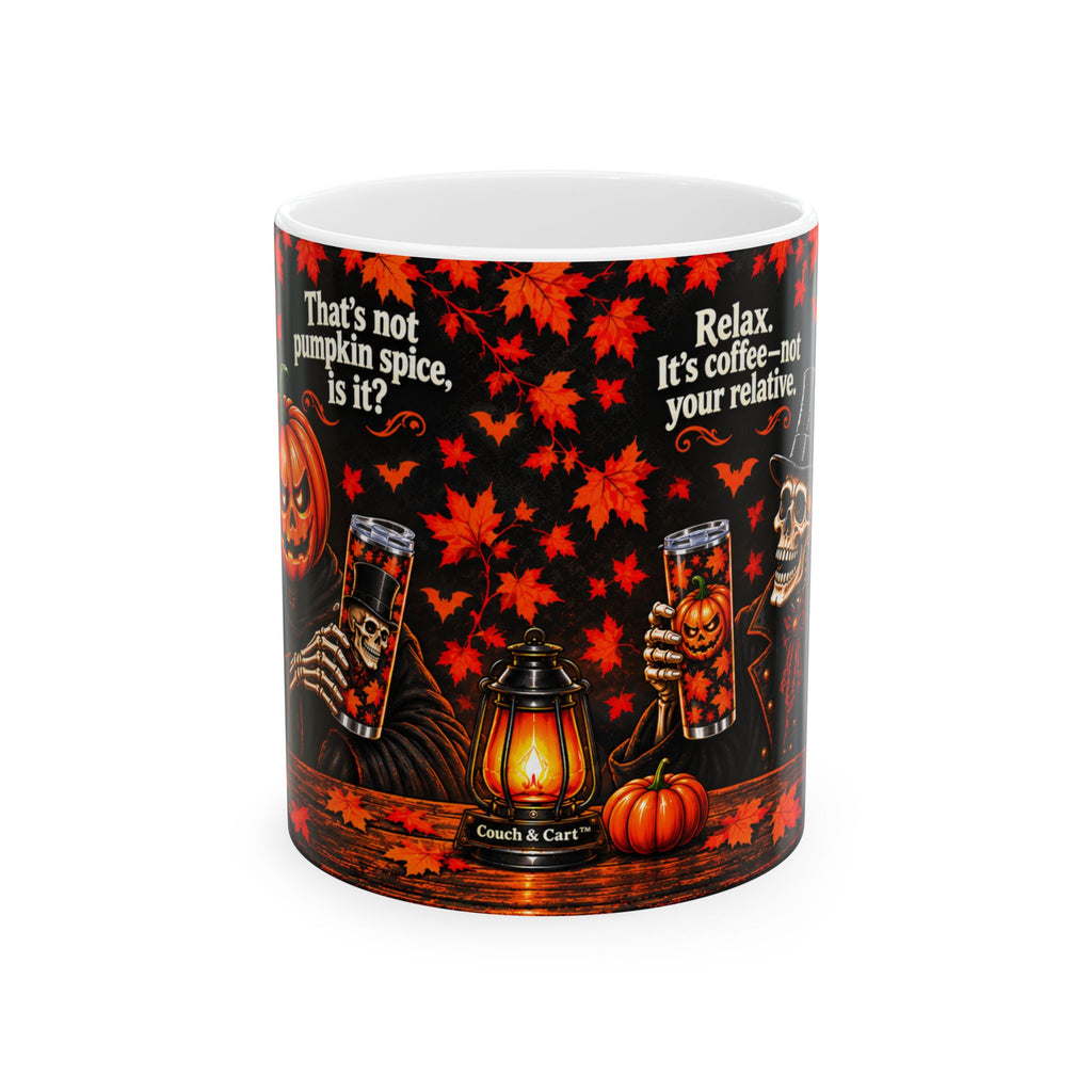 Lord Carver & Mortimer Flame Coffee Mug – Funny Pumpkin Spice Banter | 11oz & 15oz