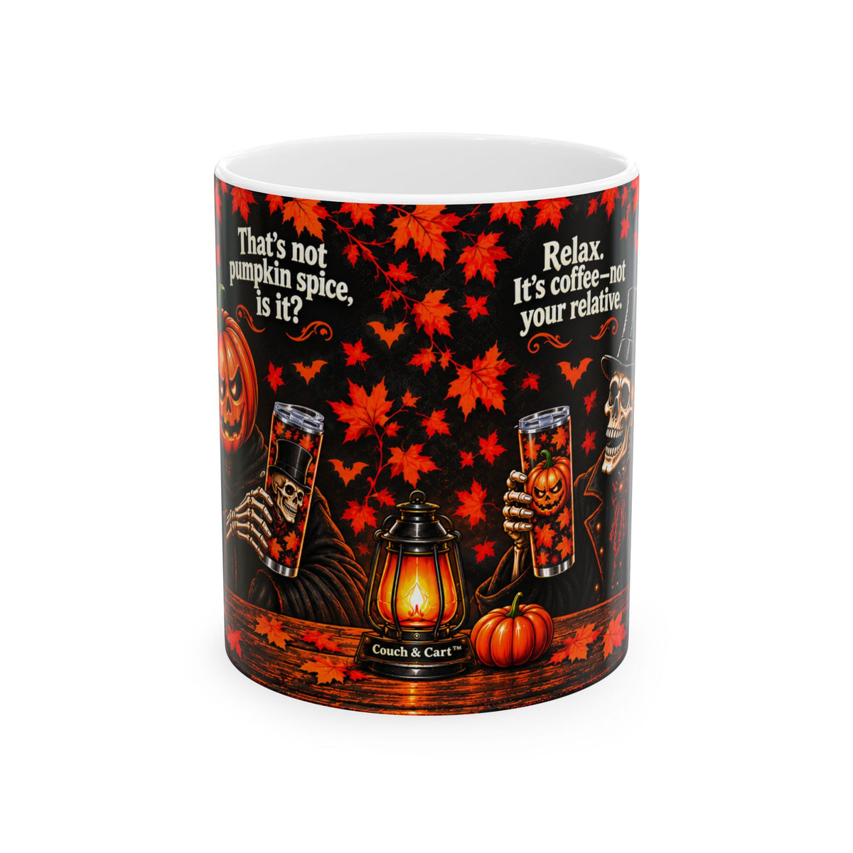 Lord Carver & Mortimer Flame Coffee Mug – Funny Pumpkin Spice Banter | 11oz & 15oz