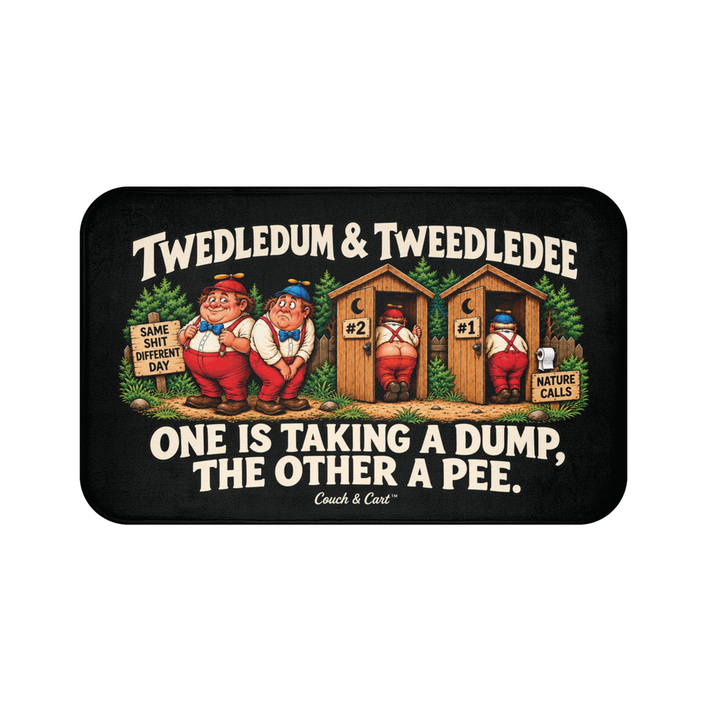 ADULT – Tweedledum & Tweedledee “Nature Calls” Bath Mat | 34 × 21″
