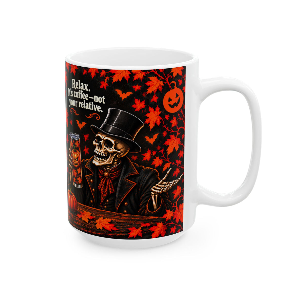 Lord Carver & Mortimer Flame Coffee Mug – Funny Pumpkin Spice Banter | 11oz & 15oz