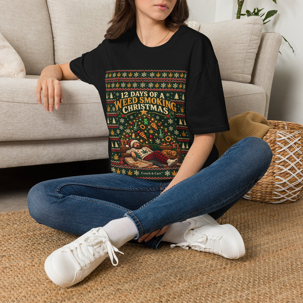 ADULT — 12 Days of a Weed Smoking Christmas | Funny Christmas T-Shirt