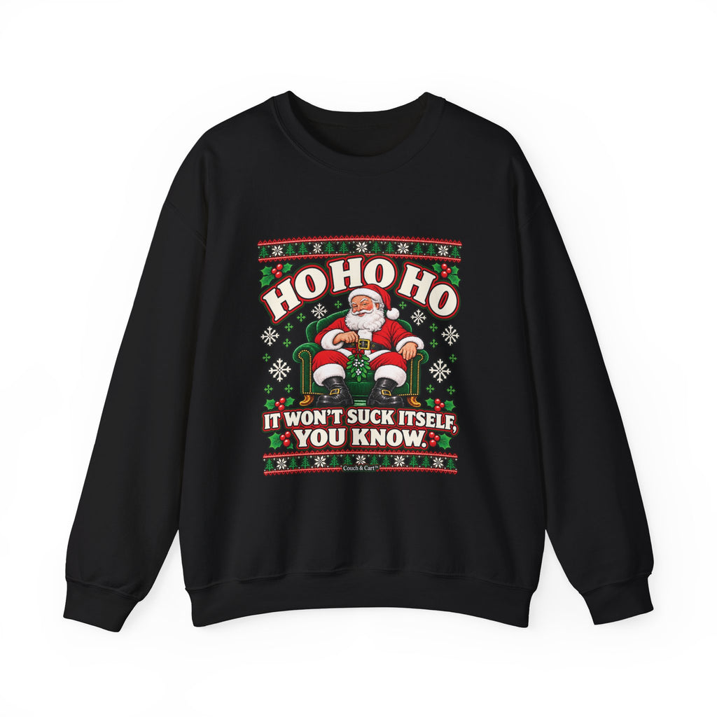 Santa and Mrs. Claus naughty ugly Christmas sweatshirt, front