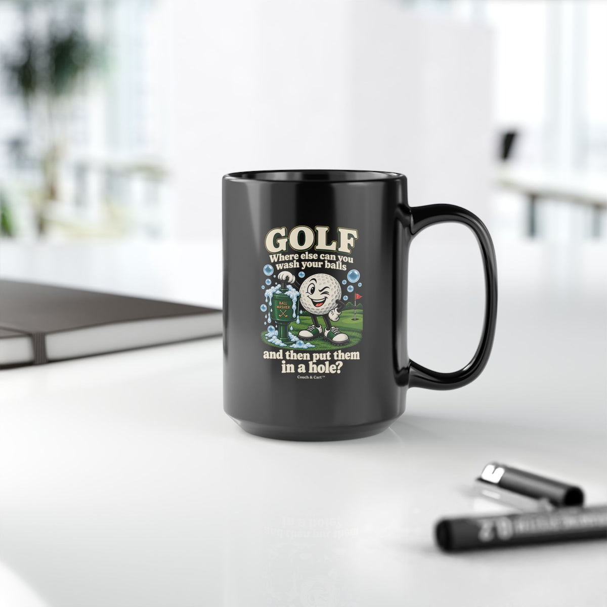 Adult Humor – Funny Golf Ball Washer Mug – Black Coffee Cup, 11 oz & 15 oz