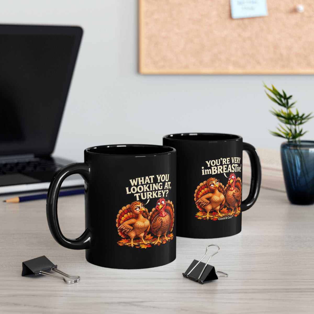 Funny Thanksgiving Turkey Mug – You’re Very imBREASTive! | Black 11 oz & 15 oz