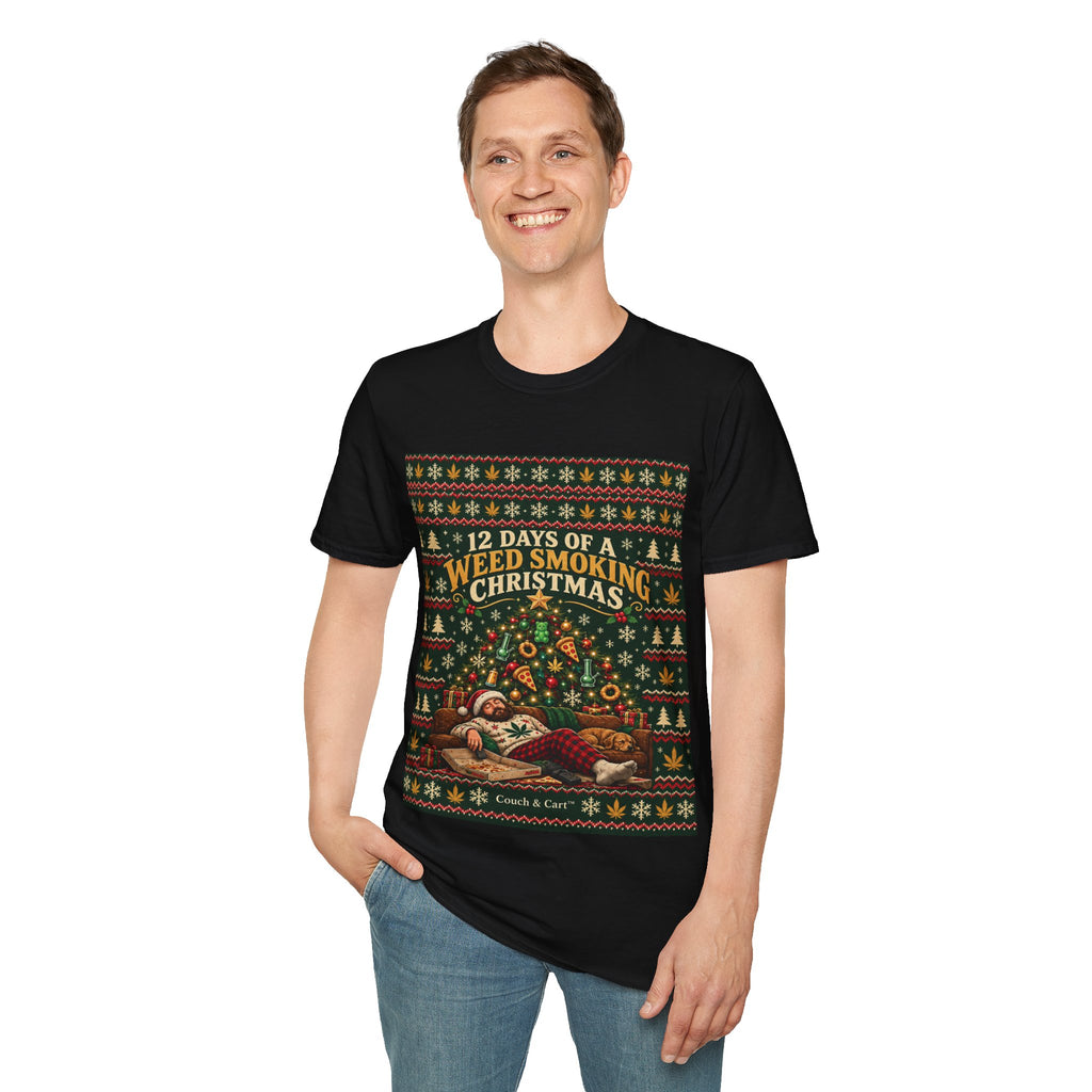 ADULT — 12 Days of a Weed Smoking Christmas | Funny Christmas T-Shirt