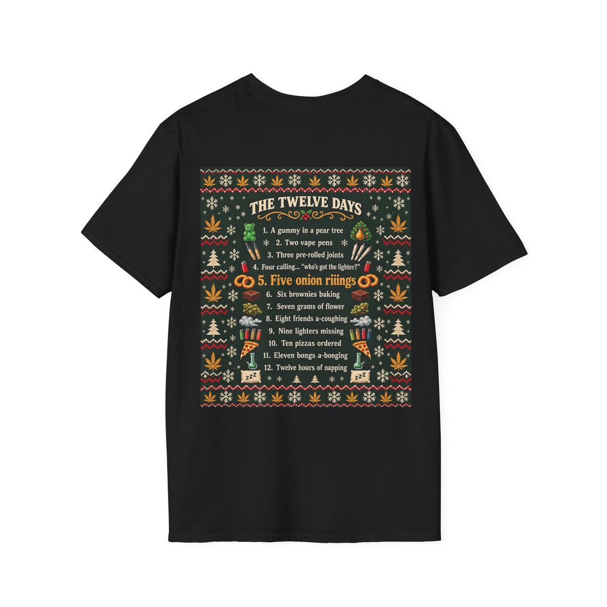 ADULT — 12 Days of a Weed Smoking Christmas | Funny Christmas T-Shirt