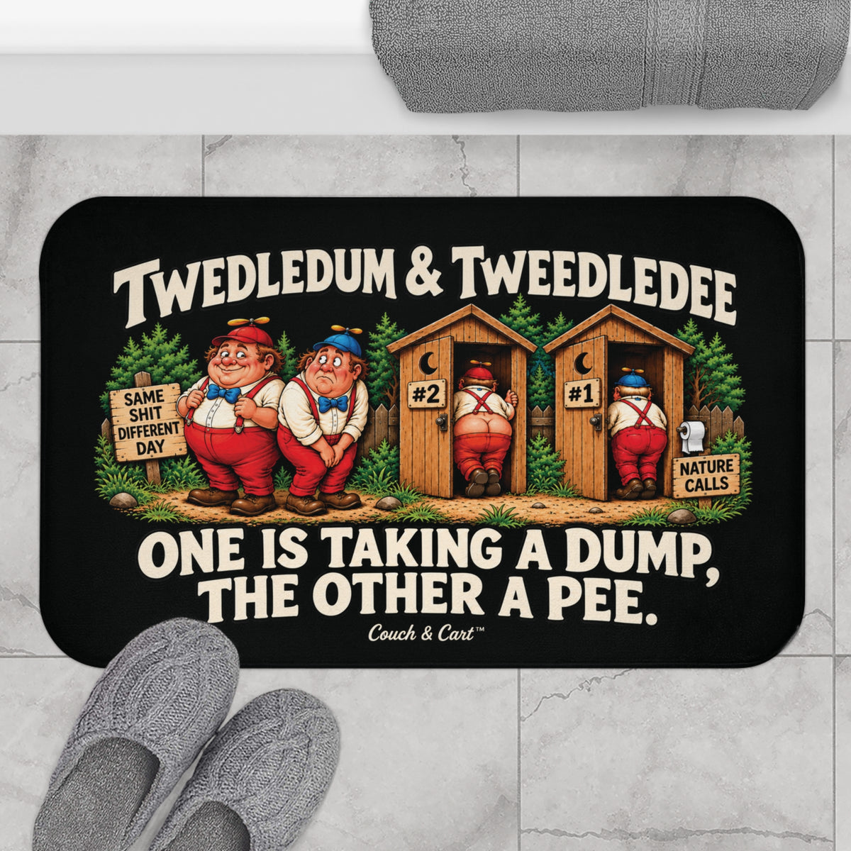 ADULT – Tweedledum & Tweedledee “Nature Calls” Bath Mat | 34 × 21″