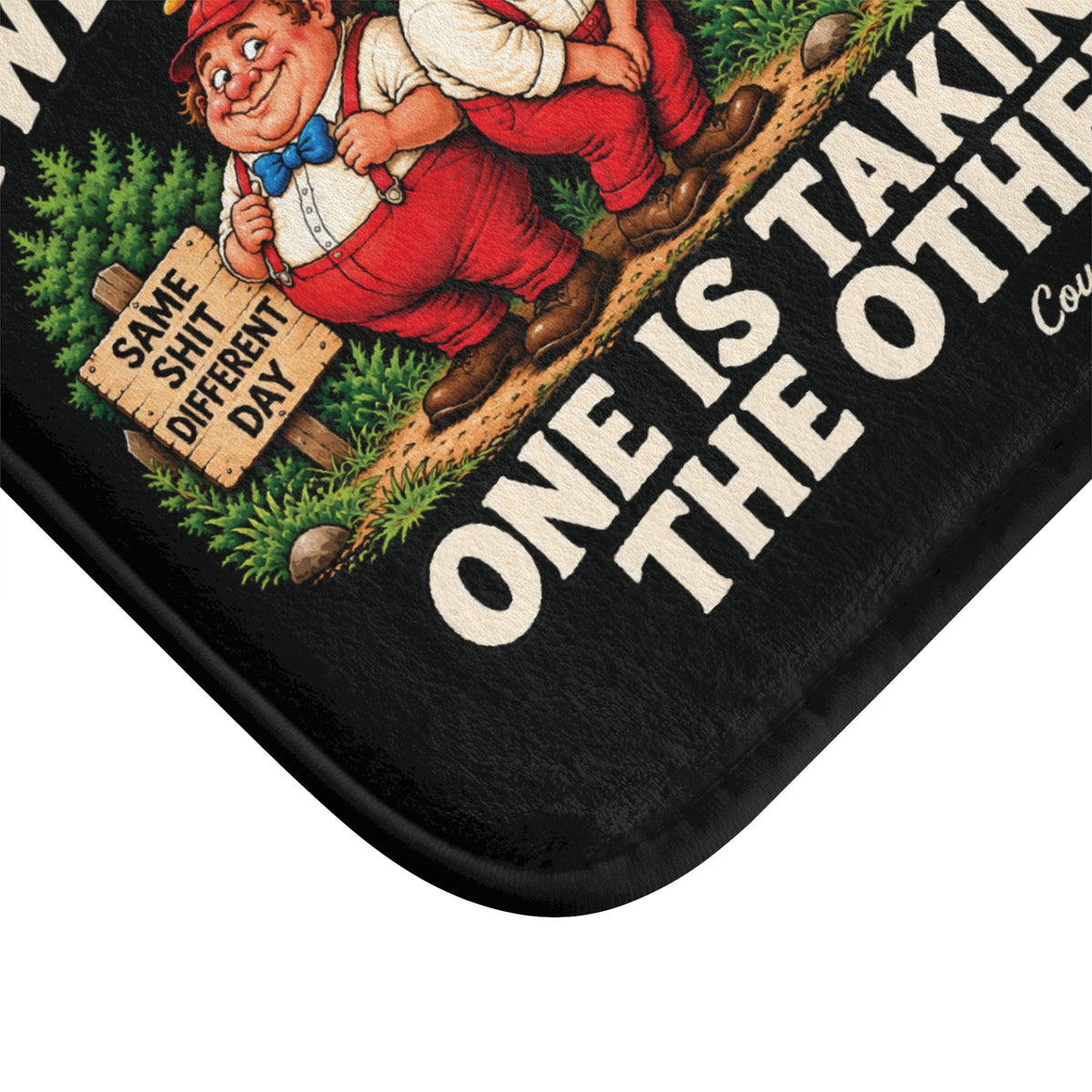 ADULT – Tweedledum & Tweedledee “Nature Calls” Bath mat | 24 × 17″